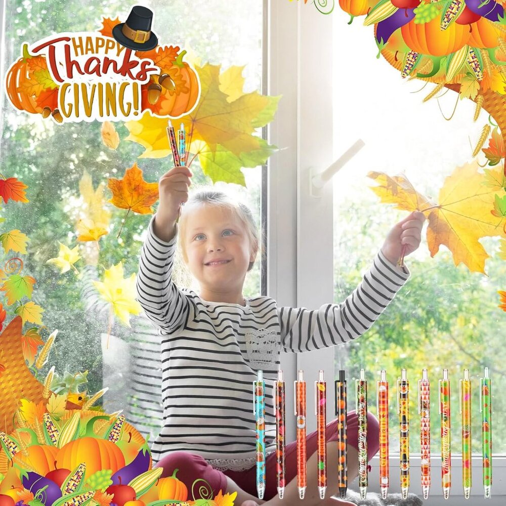 72 Pcs Fall Pens - Bulk Thanksgiving Day Ballpoint Pens - Pumpkin Leaf Gnome Ink - Picture 5 of 6